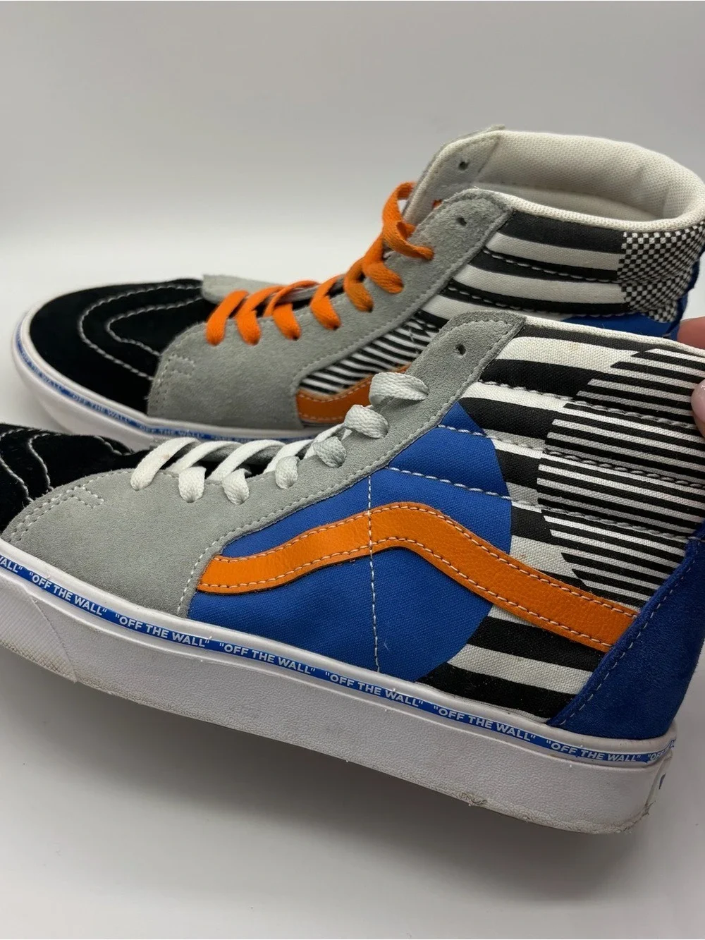 Unisex Vans High Top Sneakers in Grey, Black, Blue, Orange Size M 7.5 W9